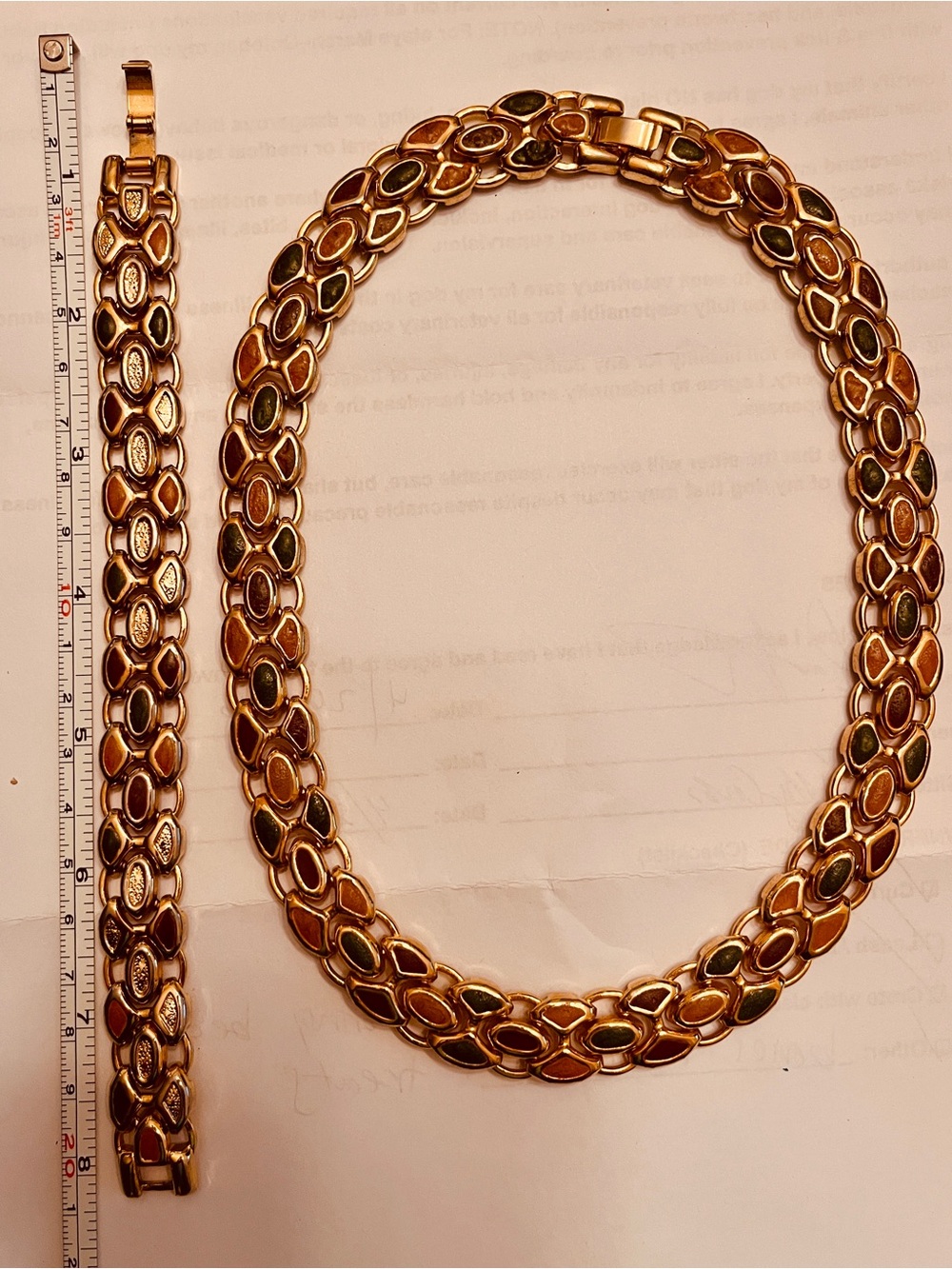 Vintage Gold-Tone enameled multi color Necklace and Bracelet Set - Women Jewelry
